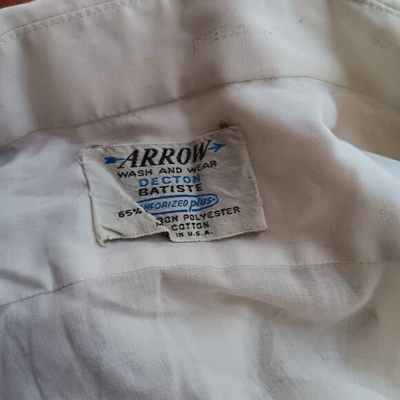 XL Vintage Arrow batiste White Short Sleeve 70's Button-Up Shirt Dacron Distress - Picture 3 of 8